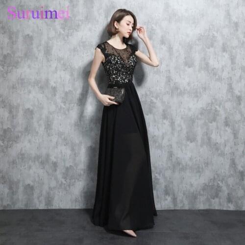 Real Photo New Arrival Black White Prom Dresses Chiffon Short Cap Sleeves Sexy Nude See Through Applique Long Prom Gown