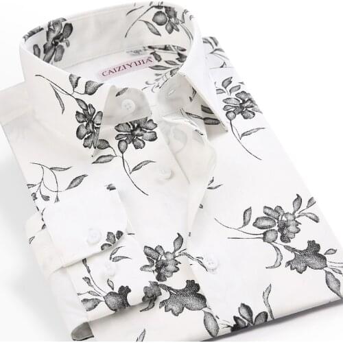 Mens Fashion Contrast Color Floral Printed Hawaiian Shirt Pocket-less Design Long Sleeve Standard-fit Casual Beach Shirts