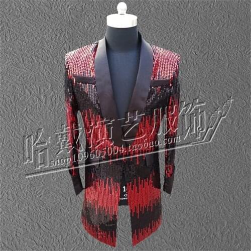 S-5XL!! 2018 Fashion Gradients red and black The magician dust coat Colorful light in the long Nightclub singer clothing bar