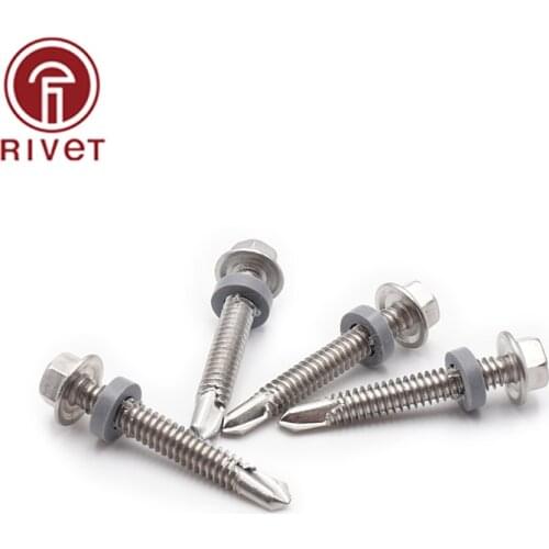 410 Stainless Steel M5.5 With Washer External Hexagonal Self Drilling Screw Bolt Tapping Drilling Tail Screw For Woodenwork 20PC