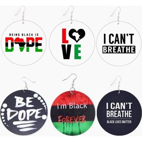 SANSHOOR I Can't Breathe Sayings Print Wooden Drop Earrings Being Black is Dope Loops Earrings Jewelry Women Gifts 6 Pairs