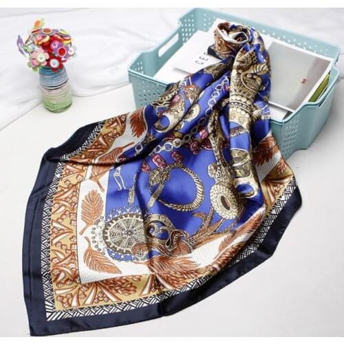 90*90cm Silk Chain Scarves Women Foulard Square Head Hijab Scarf Ladies Satiny Shawl wrap muffler pareo female hijab poncho