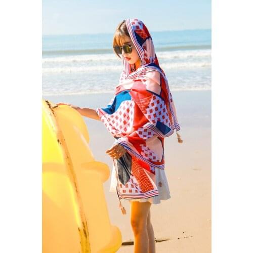 Ins popular retro style beach blanket beach silk scarf large size silk scarf headscarf
