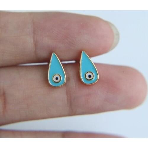 Stock big promiton blue enamel earring fashion pear shape evil eye stud 100% 925 sterling silver lucky turkish girl gift jewelry