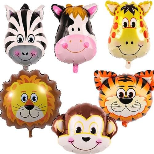 Cartoon Animal Head Aluminum Film Balloon Tiger Lion Zebra Cow And Other Animal Head Balloon For helium balloon Party Decoration