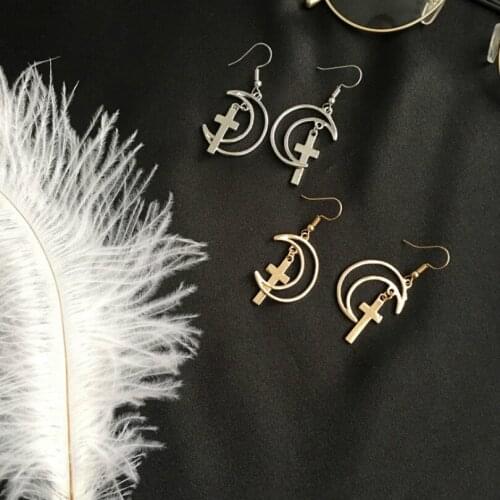 Personality Exaggerated Moon Cross Combination Tassel Double Glossy Earrings Female Long Earrings For Women Tassel Earrings