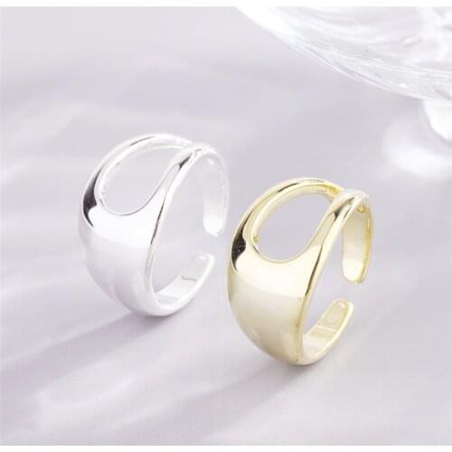 Sole Memory Geometry Hollow Water Drop Semicircle 925 Sterling Silver Female Resizable Opening Rings SRI953