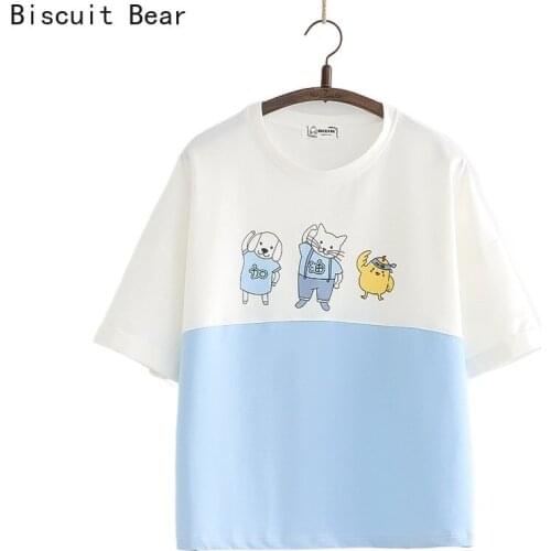 Women Cotton T Shirts 2021 Summer Harajuku Cartoon Print Clothing Short Sleeve O-neck Korean Ladies Basic High Quality Cute Tops