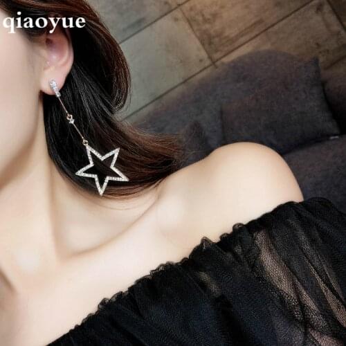 2018 New Fashion Brincos Oorbellen Bijoux Crystal Rhinestone Hollow Five-pointed Star Hanging Earrings Ladies Jewelry wholesale