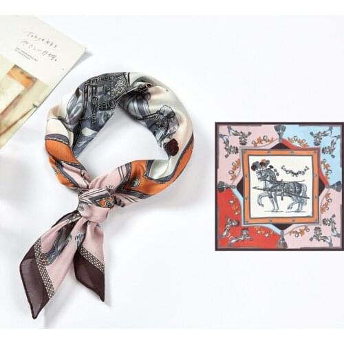 Luxury War Horse Silk Scarf for Women Summer Polyester Printed Scarf Light and Stylish Fashion Headscarf 3 Colors 53X53cm