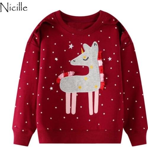 Nicillie Baby Girls Sweatshirt Ruffles Girl T-shirts Long Sleeve Kids Tops Unicorn Kids Tees Christmas Cotton Children Clothing