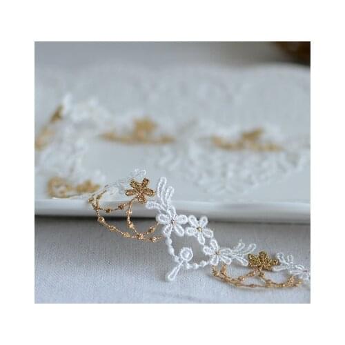 1 Yard 3cm wide Gold Thread Lace Trim Ribbon Gold Lace Fabric Sewing Water Soluble Lace Wedding Craft DIY Clothes Accessories
