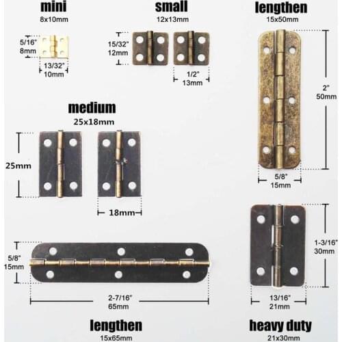 12Pcs Mini Lengthened Antique Brass Bronze Jewelry Chest Gift Wooden Music Box Wine Case Dollhouse Cabinet Door Hinge with Screw