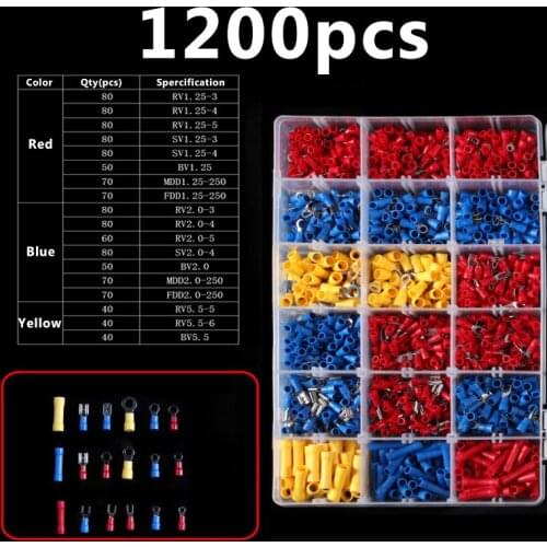 1200pcs Cold Pressed Terminal Set Box 18 Types Of Combination Insulated Electrical Connectors Terminals 22-18AWG