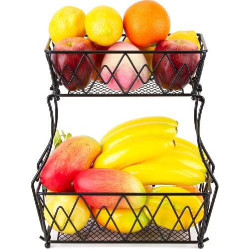2 Tier Fruit Storage Basket Detachable Iron Art Kitchen Vegetable Fruit Bread Display Stand Storage Holder Drain Rack
