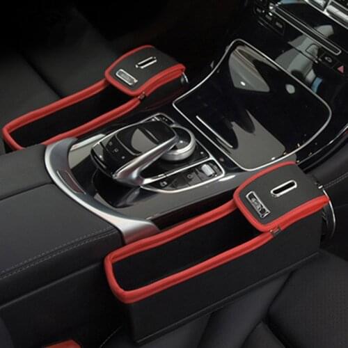 2x Car PU Leather Seat Catcher Gap Filler Pocket Organizer PU Storage Box Coin Cup Phone Wallet Collector Multi-Function Holder