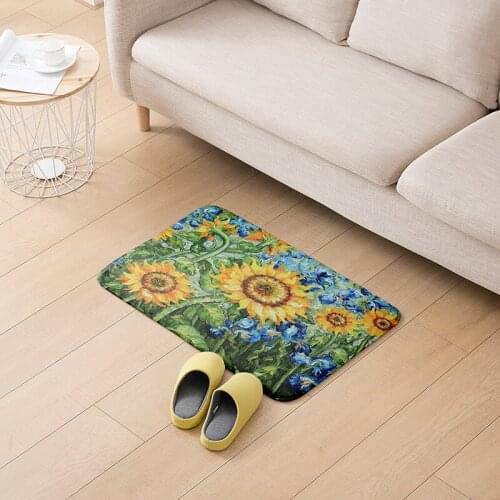 Abstract Oil Painting Doormat Kitchen Toilet Bath Floor Mat Retro Art Sunflower Starry Night Hallway Entrance Anti-Slip Rug