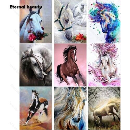 5D Diy Diamond Painting Full Square Round Diamond Horses Animals Full Diamond Embroidery Cross Stitch Kits Rhinestone Painting