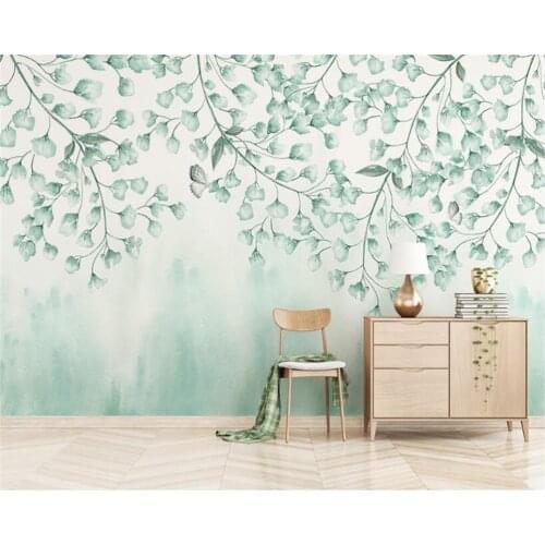 Beibehang Fresh fashion personality papel de parede 3d wallpaper green leaf watercolor style Nordic minimalist TV background