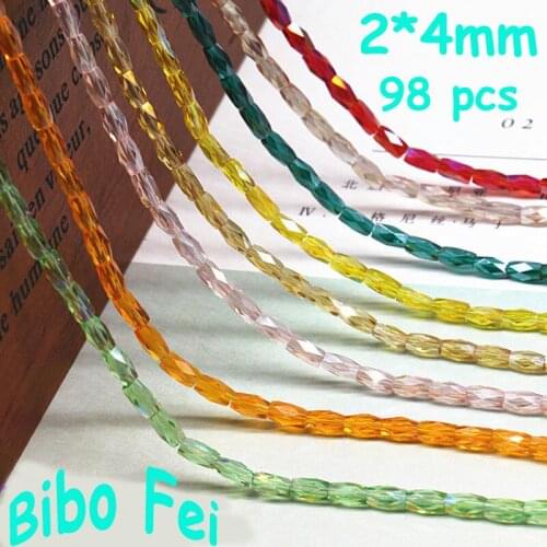 Free shipping multi color 2*4mm 98PCS Glass Czech crystal beads,Long Square crystal beads, bracelet necklace Jewelry Making