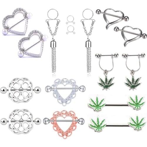Stainless Steel Body Chain Body Nipple Piercing Maple Leaf Nipple Shield Piercing Jewelry for Valentines Day Gift Men Jewelry