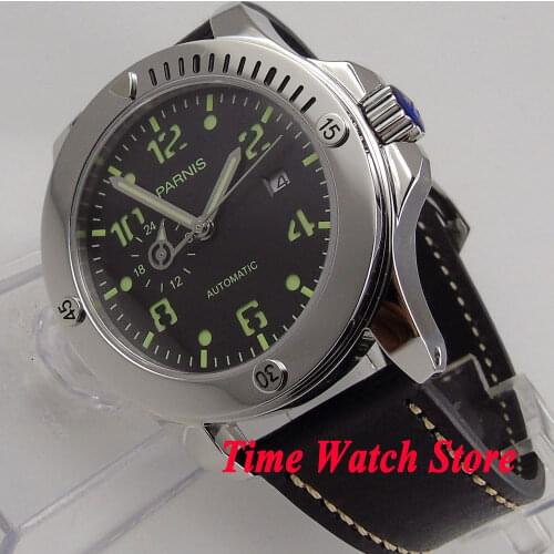 Solid 43mm Parnis watch 24 hours Sapphire glass black dial luminous MIYOTA Automatic movement Mens watch 1011