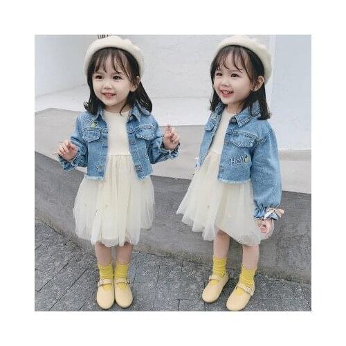 New 2-7 year old girls denim jacket + dress suit spring and autumn models girls baby fashion dress princess baby suit