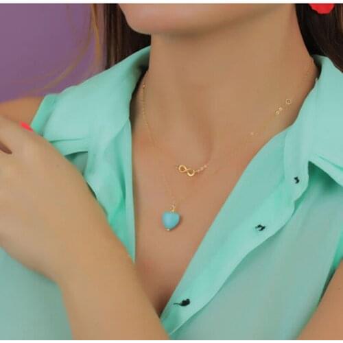 Brand indian jewelry synthetic tiny heart Luxury new plated lucky 8 Pendant Fashion Necklace & Pendants Chain for Women famous