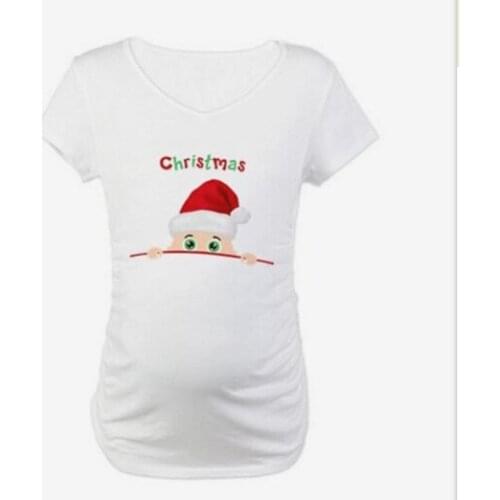 Gravida Blousing Loose Fit Clothes Comfortable Maternity T-shirt Pregnant Woman Tops Pregnancy long Santa Claus T-shirt