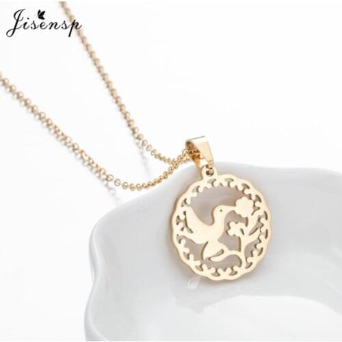 Jisensp Stainless Steel Peace Dove Necklace Pacifist Pigeon Olive leaves Pendant Necklace Women Fashion Jewelry Gift bijoux