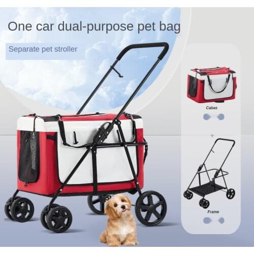 2 in 1 Pet Baby Stroller Newborn Cat Stroller Dog Pull Cart Dog Double-layer Lightweight Four-wheel Shock Absorption Folding