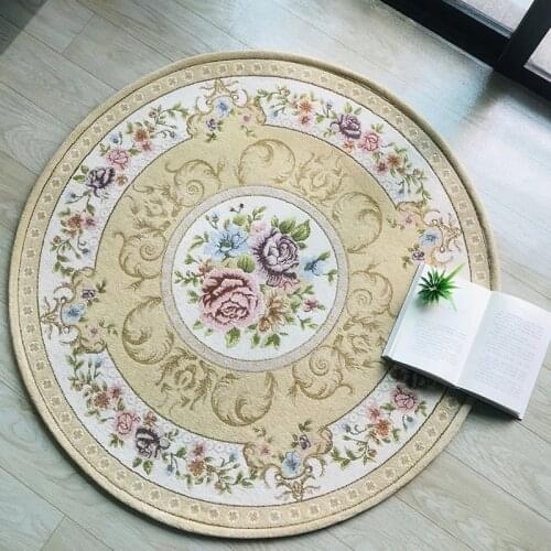 European-style Jacquard Round Rug 160Cm for Childrens Room Living Room Fabric Imitation Wool Carpet Non-slip Polyester