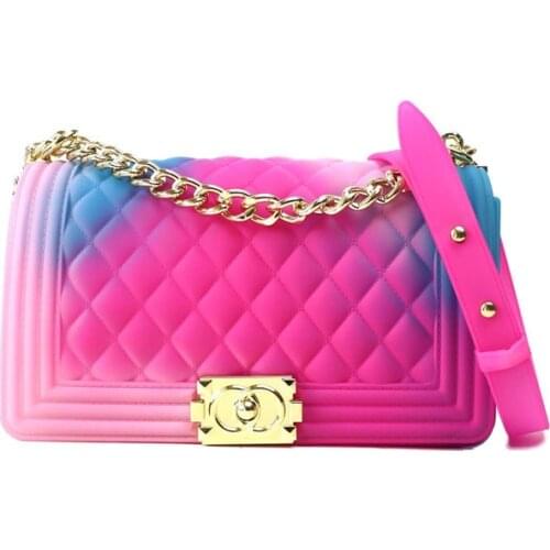 Candy Color Summer Adjustable Women Shoulder Bag Fashion Design Cross Body Purse Chain Crossbody Colorful Rainbow Jelly Handbag