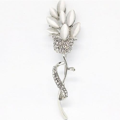 Hot Sale Long Flower Brooch White Crystal Colorful Cat Eyes Exquisite Classical Silver-color Gold-color Pins Jewelry B1280