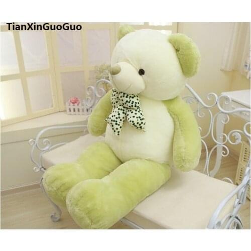 Stuffed plush toy bowtie teddy bear large 100cm green bear doll soft throw pillow,birthday gift h0701
