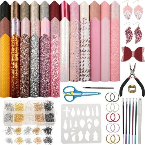 Leather Earring Making Kit Include 30Pcs Faux Leather Sheets and Earring Making Tools for DIY Earring Craft Making Supplies