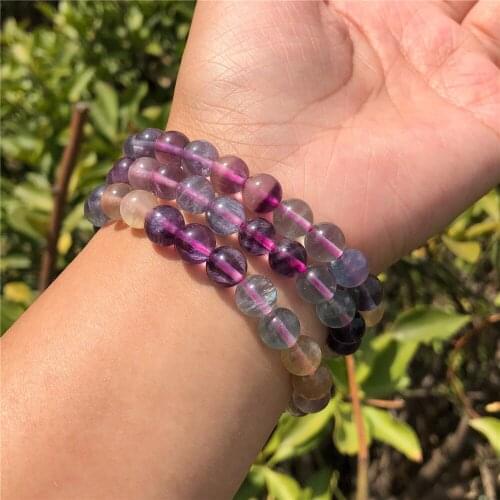 Natural Rainbow Fluorite Bracelet Round Bead Crystal Reiki Healing Stone Gifts for Women