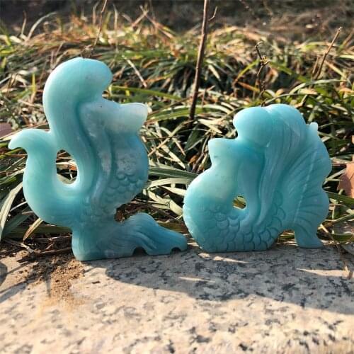 Natural Sky Blue Amazonite Caribbean Crystal Mermaid Carving Home Decoration Ornament Jewelry Gift Quartz Healing Stone