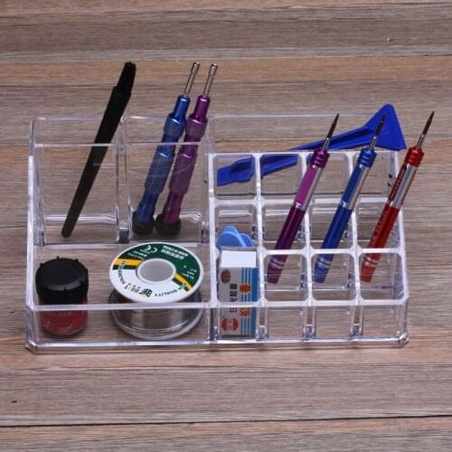 Newest high quality protable Mobile Phone Repair Tool Acrylic Box Screw Component Tweezers Brushes Storage Box