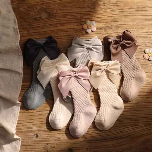 New Kids Big Bow Socks Children Girls Princess Toddlers Long Knee High Sock Hollow Out Baby Floor Spanish Pineapple Style Socken