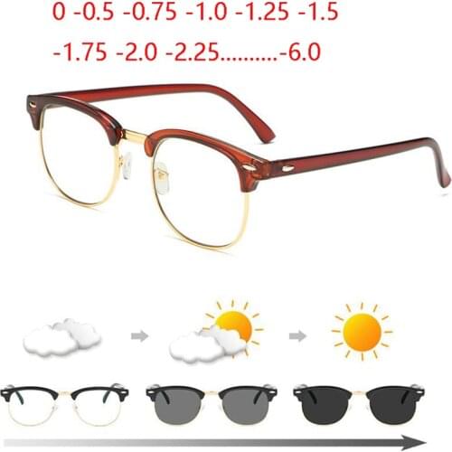 1.56 Aspheric Green Film Sun Photochromic Prescription Eyeglasses Anti Blue light Nearsighted Glasses Diopter -0.5 -1 To -6.0
