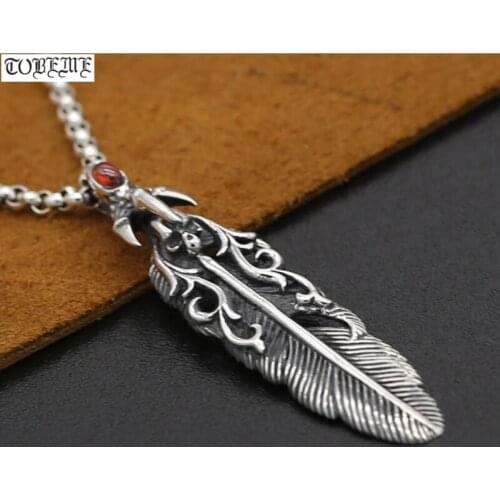 100% 925 Silver Eagle Paw Feather Pendant Necklace Sterling Skull Pendant Necklace Punk Jewelry Man Pendant Necklace