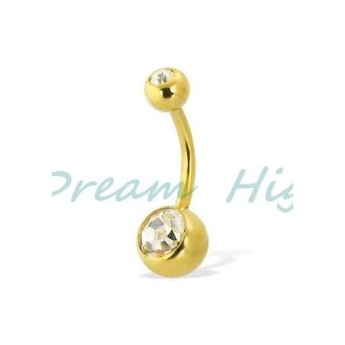 Navel Piercing Hot Sale Gold Double Crystal Clear Gem Jeweled Belly Bar ring Body piercing 100pcs/lot 14G