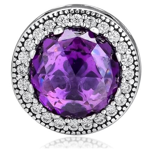 Fits for Pandora Charms Bracelets Radiant Rose Hearts Beads with Purple CZ 100% 925 Sterling Silver Jewelry Free Shipping