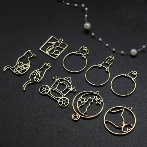 New 10 pcs/lot New Butterfly star cat dog circle Metal Frame Pendant Gold Charm Bezel Setting Cabochon Setting UV Resin Charm