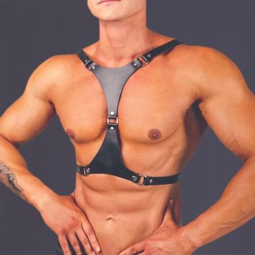 Q.FURDREAM Sexy Men Exotic Lingerie Bondage Faux Leather Body Chest Harness Costume With O-Ring for Men Night Parties Clubwear
