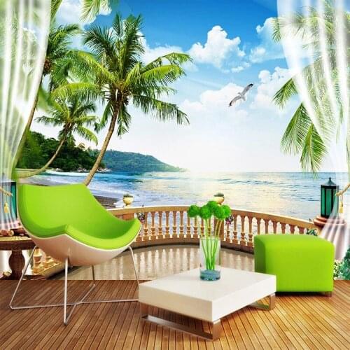 Self-Adhesive Wallpaper 3D Sea Landscape Balcony Murals Living Room TV Dining Room Waterproof Canvas Home Decor 3D Wall Stickers