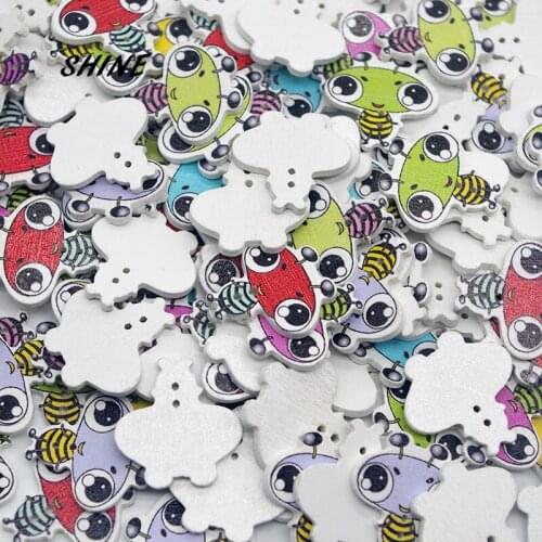 SHINE 100PCs Wooden Sewing Buttons Scrapbooking Ant shape 2 Holes 25X24mm Costura Botones Decorate W10018