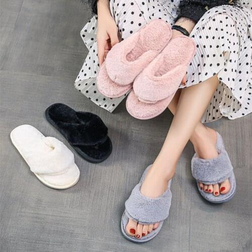 Kawaii Winter Fashion Women Home Slippers Faux Fur Warm Shoes Woman Slip on Flats Female Casual Fur Flip Flops Girls Gift