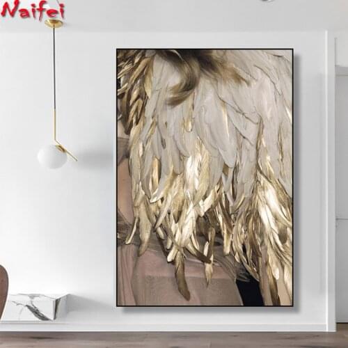 Nordic Decor Feathers diamond Painting Wall Art diamond embroidery Golden Wall Picture for Living Room Bedroom Aisle Decoration